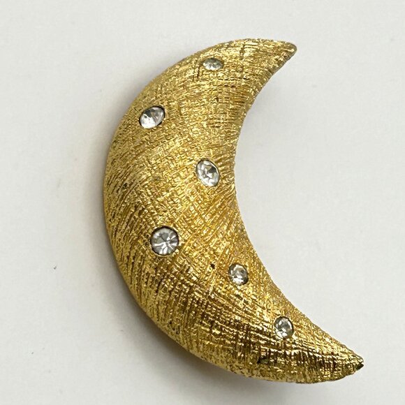 Vintage Christian Dior Crescent Moon Brooch Diamante Crystal 1980s - Picture 1 of 12